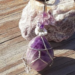Boho Chevron Amethyst Crystal Pendant Necklace